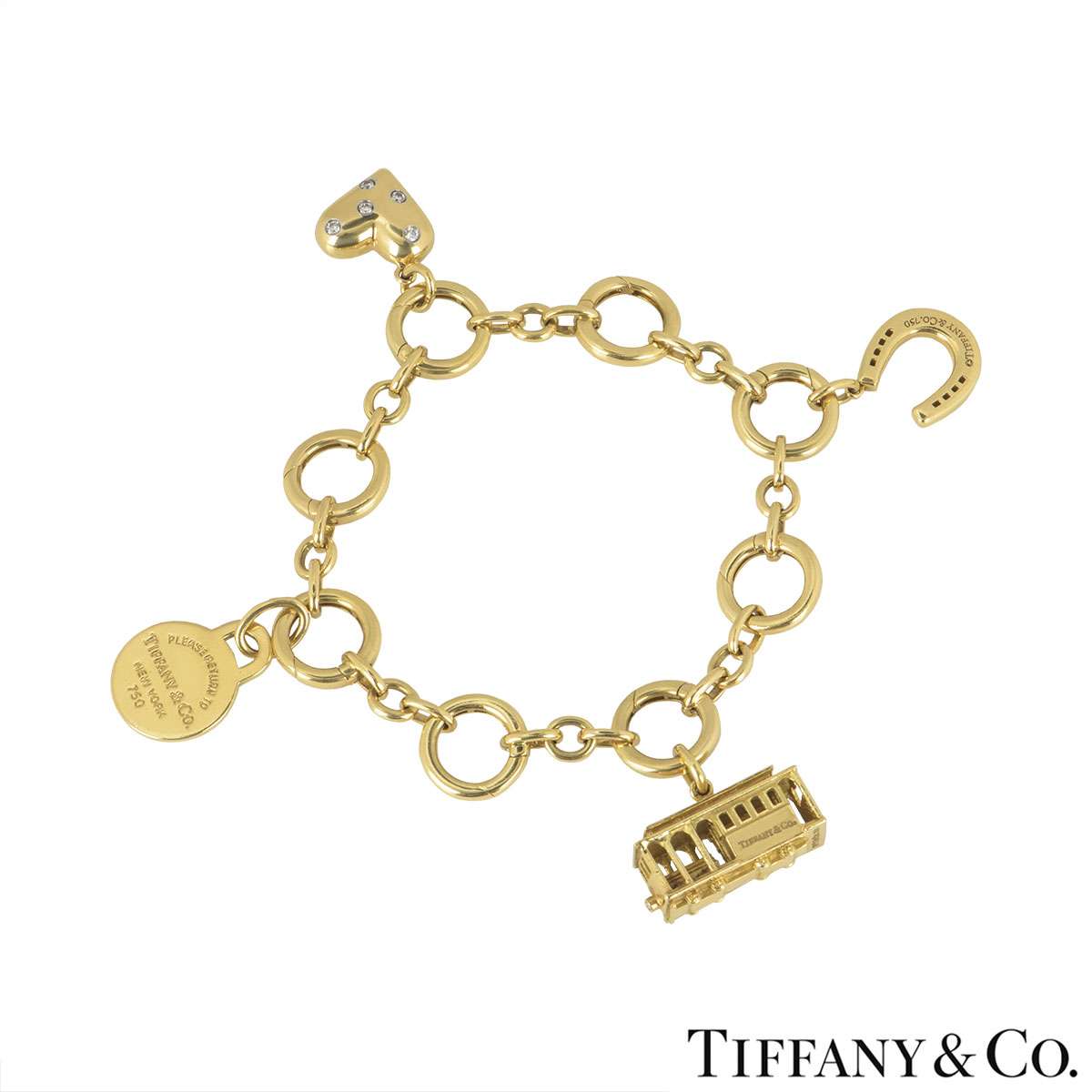 Tiffany 18 Karat Gold Dog Chain Link Bracelet Heart Charm | lupon.gov.ph